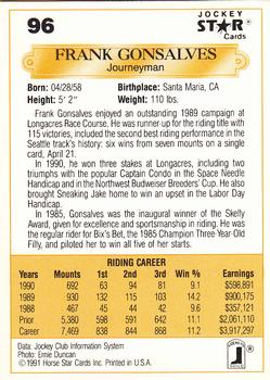 1991 Jockey Star Jockeys #96 Frank Gonsalves Back